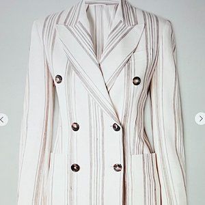 MAX MARA double-breasted striped cotton and linen-blend blazer